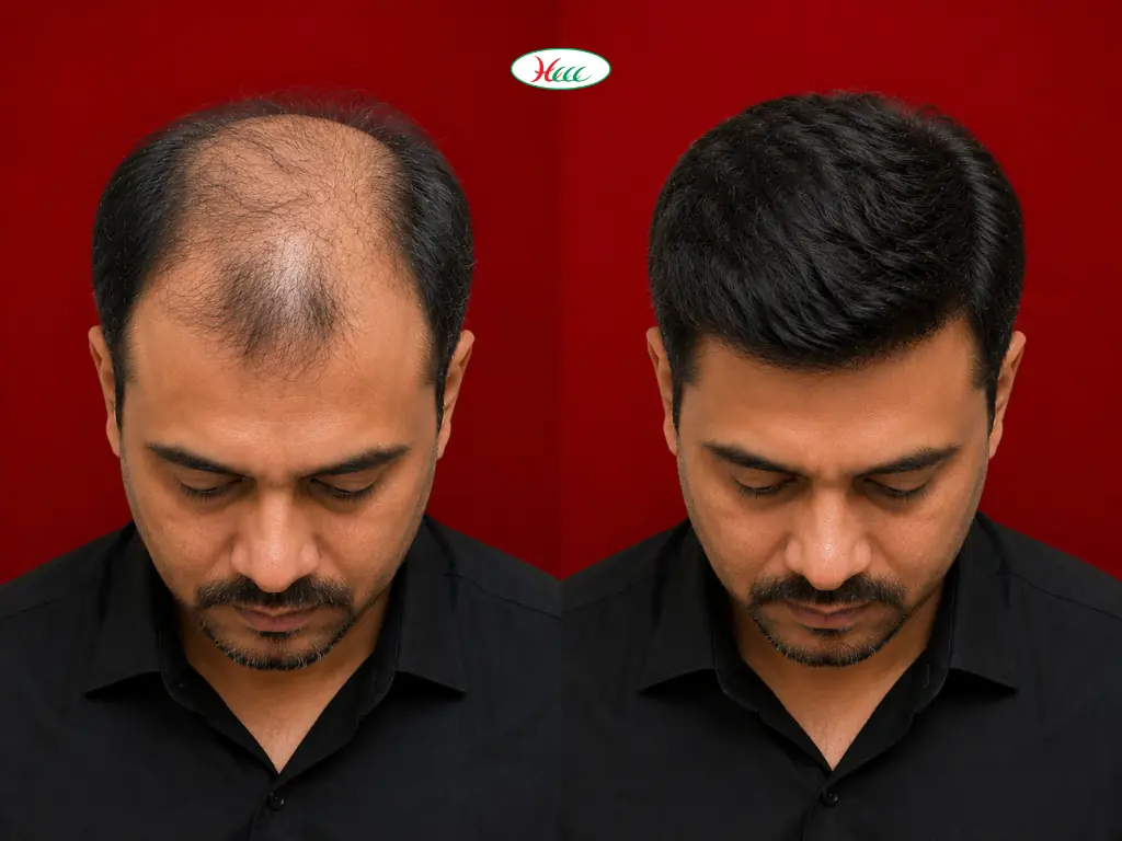 Hair Clipping Before and After - Male Crown Baldness to Full Natural Hair Using Removable Clip-On Patch at Hair Care City Centre Beauty Clinic Coimbatore