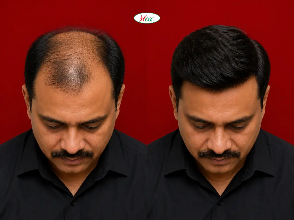 Silicon Bonding Before and After - Male Crown Baldness to Full Natural Hair at Hair Care City Centre Beauty Clinic Coimbatore